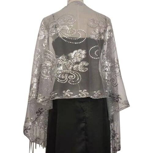 Elegant Evening Dress Shawls Ladies Tassels Embroidery 200*58CM Sequins Decoration Handmade Bride Banquet Accessories Shawls