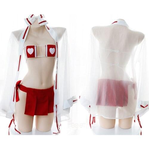 Anime Psychic Cosplay Costumes Japanese Kimono Dress Witch Uniform Cosplay Suit Cute Girls Sexy Heart Bikini Lingerie Set