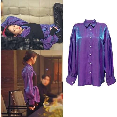 Kpop IU Lee Ji Eun Vintage Slim Single-breasted Chiffon Shirts Women Long Sleeve Blouses Fashion Ladies Streetwear Casual Tops