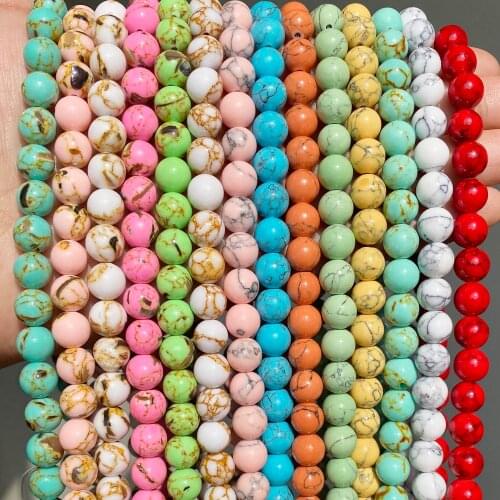 Natural White Gold Line Turquoises DIY Bracelet Necklace Loose Round Stone Beads For Jewelry Making Size 4/6/8/10/12mm 15