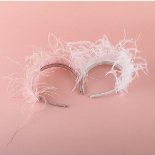 Girl Feather Lace Hairband Party Headband Korean Style Children Pure White Velvet Princess Pearl Headdress