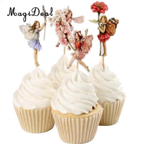 MagiDeal 24 Pieces Flower Fairy Cow Boy Cupcake Picks Cake Topper Children Birthday Party Cake Decor