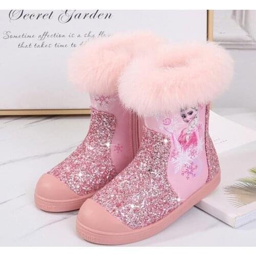 Fashion Children Autumn Winter Boots Cute elsa Keep Warm Cartoon Kids Girls Princess Boots Antislip Leather Girl Cute Boots