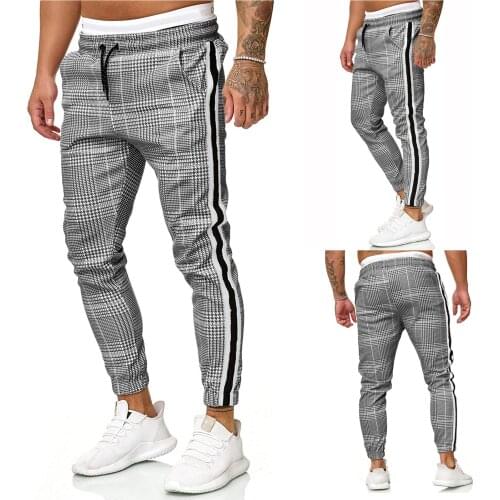 Mens Long Casual Sport Pants Slim Fit Plaid Trousers Running Joggers Sweatpants Outdoor Running Pants Handsome Sport Pants