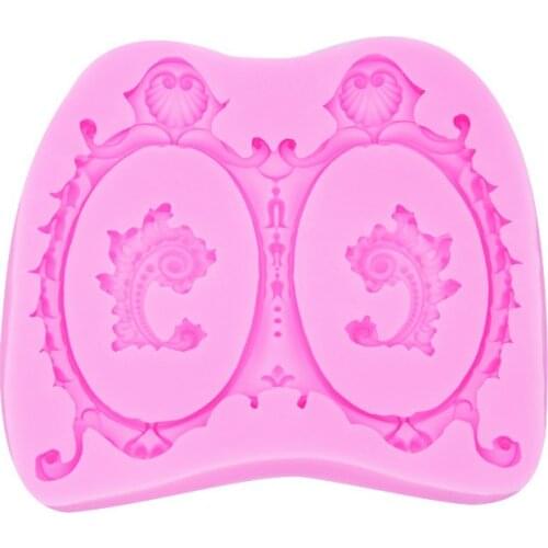 New European retro photo frame mirror shape silicone mold oval double frame sugar mold 17-186