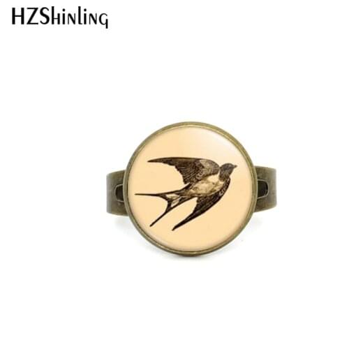 2017 New Style Swallow Ring Sailor Jerry Tattoo Old School Womens Adjustable Rings Vintage Cabochon Jewelry Red Robin Bird Ring