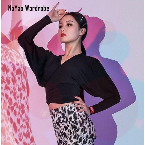 2020 New L1146 Long Sleeve V Neck Sexy Latin Dance Tops Women Shirt Performance Costume Latin Ballroom Latino Dancewear
