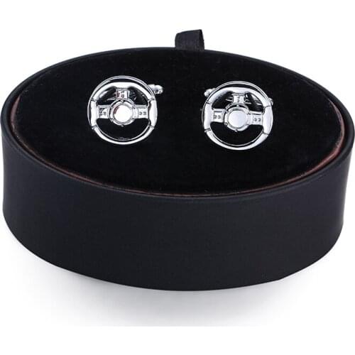 DY new luxury car silvery wheel Cufflinks black leather box set men French Cufflinks Gift Set FREE SHIPPING