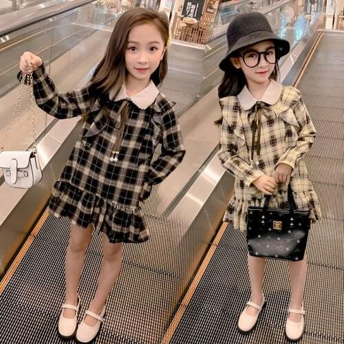 New Arrival Girls' Spring Autumn Plaid Dress 2021 New Korean Princess Dress Kids Fashion Ruffles Dresses One Piece Clothes P416