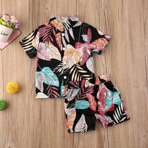 New Summer Children Clothing Set Toddler Kids Hawaiian style Print Tops+shorts Outfit Set Clothes Casual Sports Shirt Pants