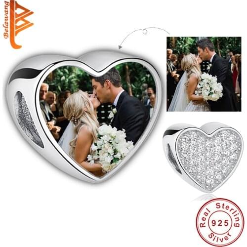Personalized Custom Photo 925 Sterling Silver Zircon Love Heart Charm Bead Fit Original Bracelet For Woman DIY Jewelry Making