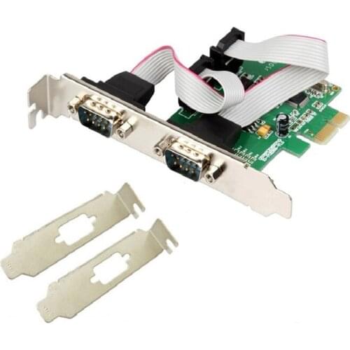 PCI Express 2 Ports Serial RS232 COM DB9 Controller Card PCI-e 1.0 x 1 WCH 382 Chip with Low Profile Bracket