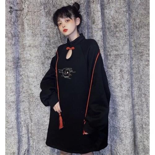 Japanese Kimono Style Embroidery Dress Vintage Cartoon Embroidery Vestidos Elegant Party Short Robe Femme Dresses Chinese Women