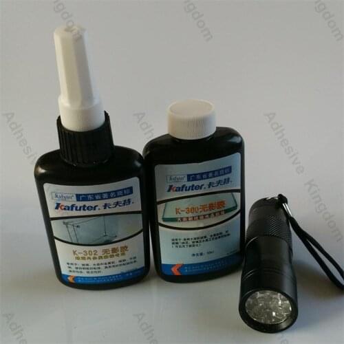 Genuine 2pcs 50ml kafuter K-300/K-302 UV glue+portable UV flashlight uv curing adhesive metal glass bonding adhesive