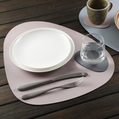 Placemat Table Mat Tableware Pad PU Leather Waterproof Heat Insulation Non-Slip Placemat Soft Black Brown Washable Bowl Coaster