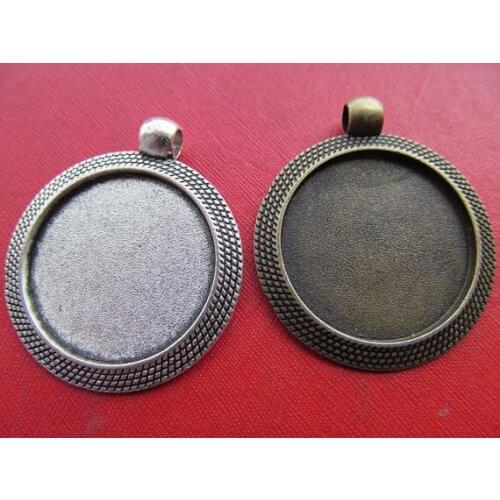 50pcs 32mm Heavy Antique Silver tone/Antique Bronze Border Round Base Setting Tray Pendant Charm/Finding,fit 25mm Cabochon/Cameo