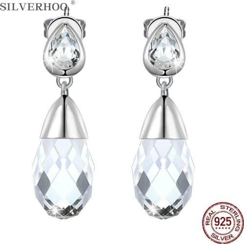 SILVERHOO 925 Sterling Silver Romantic Stud Earrings For Women Transparent Water Drop Austria Crystal Earring Wedding Hot Sale
