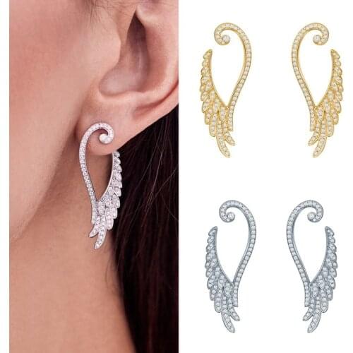 Angel wing earrings women twisted diamond-encrusted earrings retro feather-encrusted earrings exaggerated jewelry