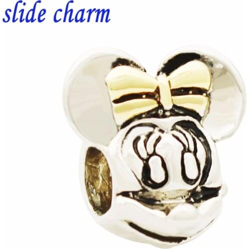 Slide charm Free shipping Childrens birthday cartoon character Mickey charm beads fit Pandora charm bracelets