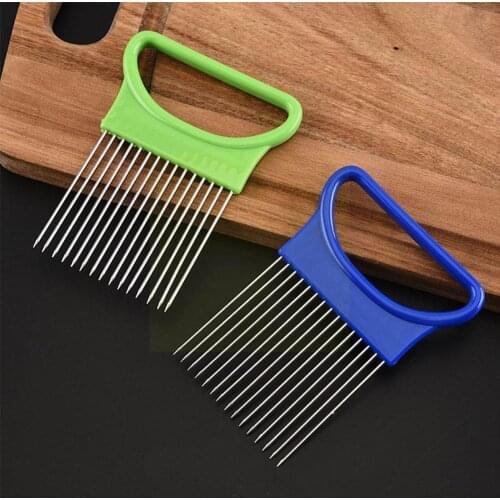 Steel Onion Needle Onion Holder Handheld Simple Slicer Bar Cutter Tool Kitchen Accessories Fruit Vegetable Potato V8L6