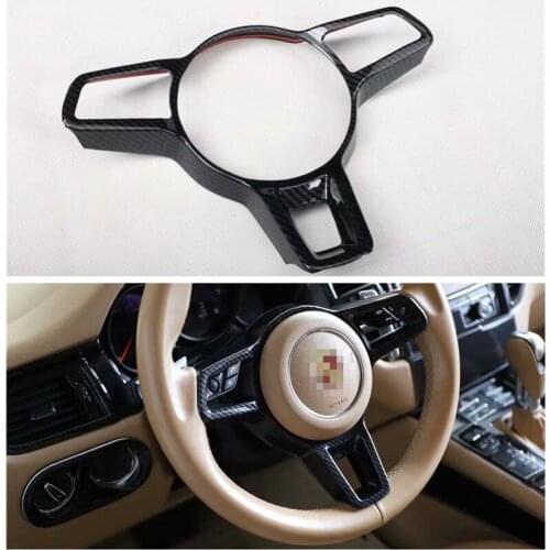 Carbon Fiber Car Steering Wheel Cover Trim Frame Deocration Car Sticker For Porsche Macan 2014-2020