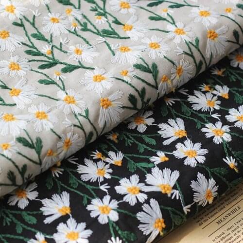 Embroidered Daisy Linen Cloth For Bags Shoes And Hats,By The Meter