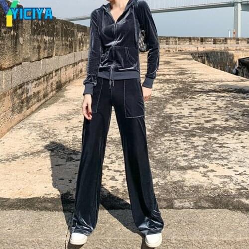 YICIYA Y2k - Womens 2 Piece Velor Set Hooded Tracksuit Women Pants Plus Size suit female crop top pants women suit for fitness