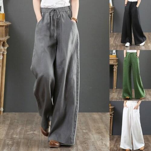 Casual Women Solid Color Wide Leg Pants High Waist Pockets Loose Long Trousers wide leg OL loose vintage Sweatpants pants