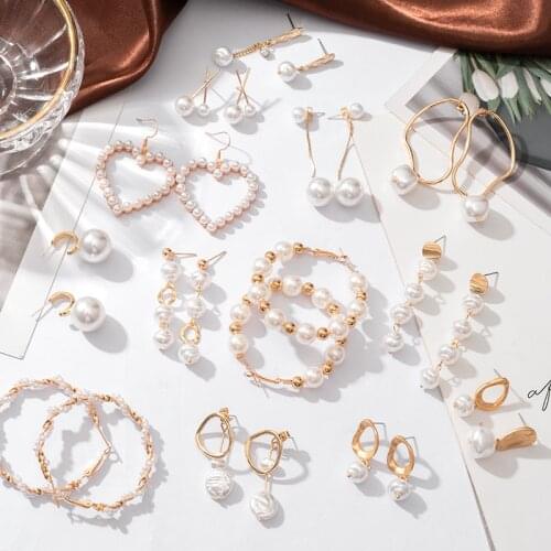 Fashion Vintage Pearl Earrings For Women Heart Gold Metal Geometric Simplicity Hanging Earrings 2021 Trend Female Modern Jewelry