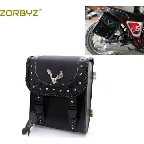 ZORBYZ Black Faux Leather Side Saddlebag Tool Luggage Saddle Bags For Honda Benelli Harley Bobber Chopper Cafe Racer