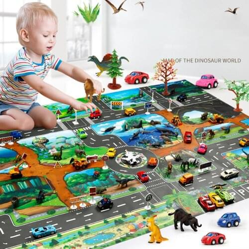 100x130cm Traffic Route Dinosaur World Pattern Play Mat Pad Carpet Room Decor Playmat Puzzles Carpets Nursery Play DropShipping