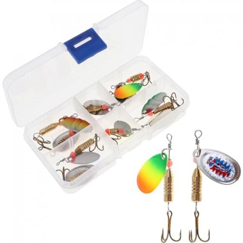 11pcs/lot Assorted Metal Fishing Lures Spinner Spoon Blades Bait with Treble Hooks and Plastic Box