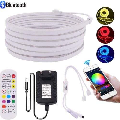 12V RGB LED Strip light With Bluetooth APP Remote Control Flexible LED Tape Neon Sign Music Ribbon Waterproof Rope Light Remote
