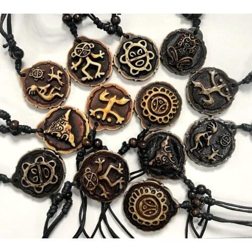 FREE SHIPPING yqtdmy 13 pcs Mixed Styles Ethnic Tribal Faux Pendants Biker Necklace Adjustable