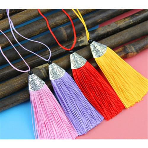 27Colors 10Pcs/pack Creative Alloy Fish Mouth Tassel Spike Polyester Thread Vertical Flat Metal Cap Small Tassel Sachet Pendant