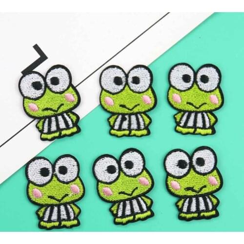 5pcs Funny Big Eye Frog Patches Embroidery Iron On Cute Cloth Applique Needlework Kawaii Frog King Queen Animal Badges Stickers