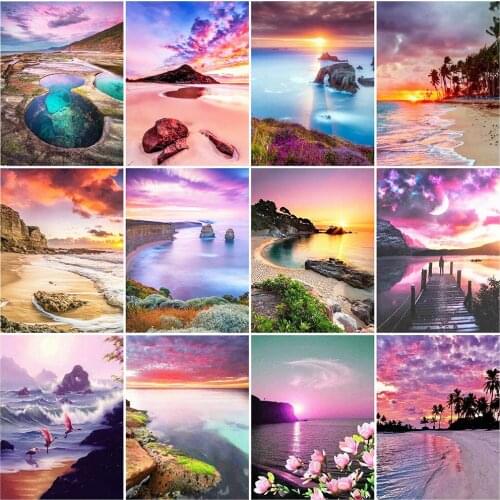 Diamond Painting Sunset Full Square Diamond Embroidery Seaside Landscape Cross Stitch Kits Diamond Mosaic Home Decor