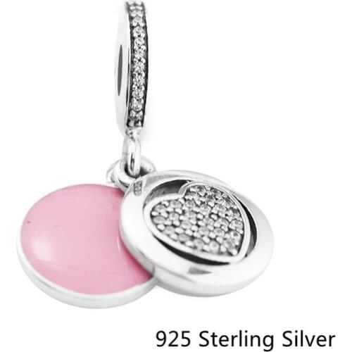 CKK 925 Sterling Silver Devoted Heart, Pink Enamel Charms Beads Fits Original Bracelets Jewelry DIY Making