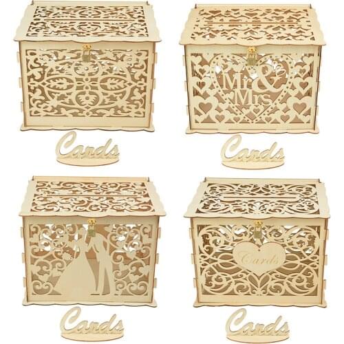DIY Wedding Card Invitation Boxes with Lock and Card Sign Mr & Mrs Wooden Gift Box Wedding Favor Decoration Supplies