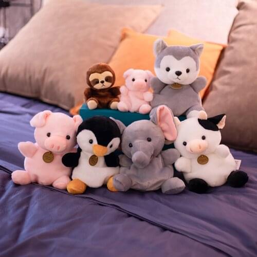 7 Styles Animal Cute Sweet Pig Bear Husky Dog Cows Plush Toy Soft Cartoon Sloth Elephant Penguin Stuffed Doll Baby Pillow Gift