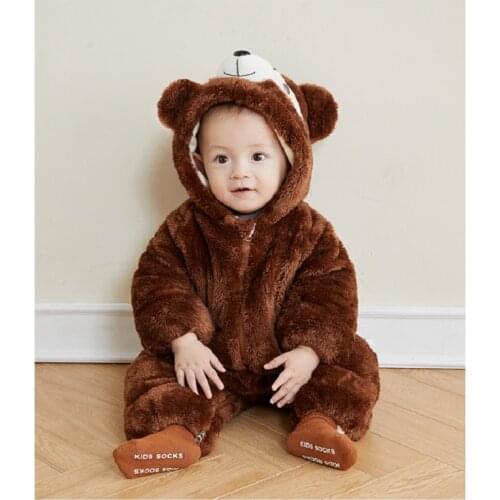 Baby coral velvet one-piece suit autumn baby plush KHAKI BOYS winter creeping Suit Girls' thickened winter clothes boys