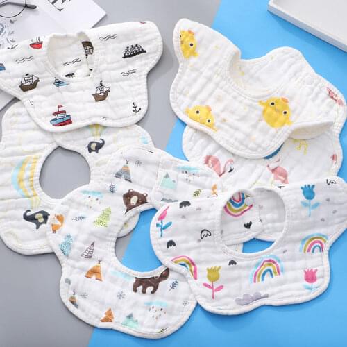 8 Layer Gauze Washed Petals Rotatable Baby Bib Cotton Waterproof Anti-Dirty Muslin Baby Feeding Bibs and Saliva