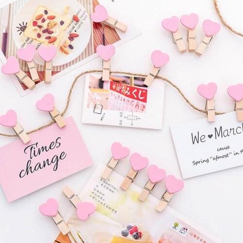 Home Wedding Decoration Mini Pink Exquisite Heart Love Wooden Cloth Photo Paper Peg Pin Clothespin Craft Practical Postcard Clip