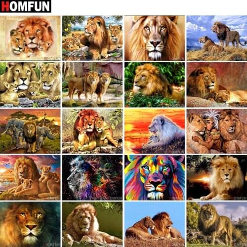 HOMFUN 5D Diamond Pattern Rhinestone Needlework Diy Diamond Painting Cross Stitch "Animal tiger landscape" Diamond Embroidery