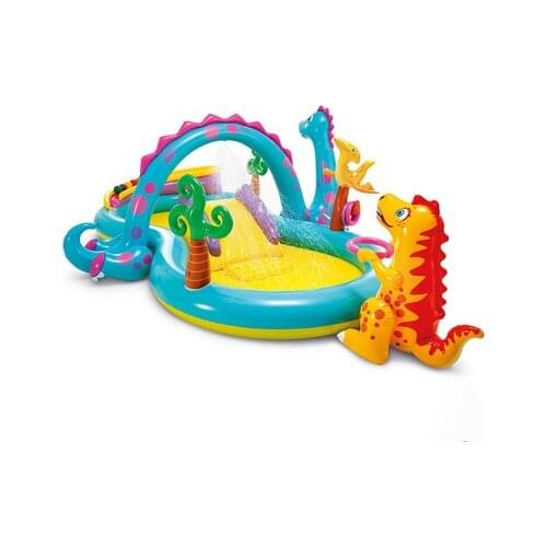 INTEX 57135 Cartoon Dinosaur Water Jet Arch Slide and Swimming Pool Inflatable Childrens Interactive Water Play Center & Slide