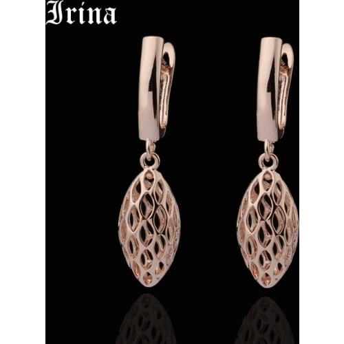 Irina 585 Anniversary Hollow Retro Earrings Rose Gold Olive Dangle Earrings Women Wedding Party Fine Earings Fashion Jewelry