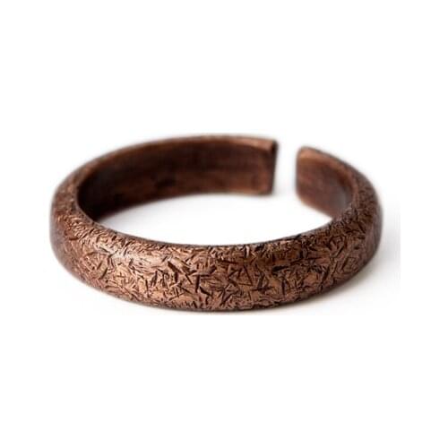 Hand Processed Texture Solid Copper Ring Vintage Rustic Hardwear Size Adjustable Anniversary Retro Punk Street for Men Women