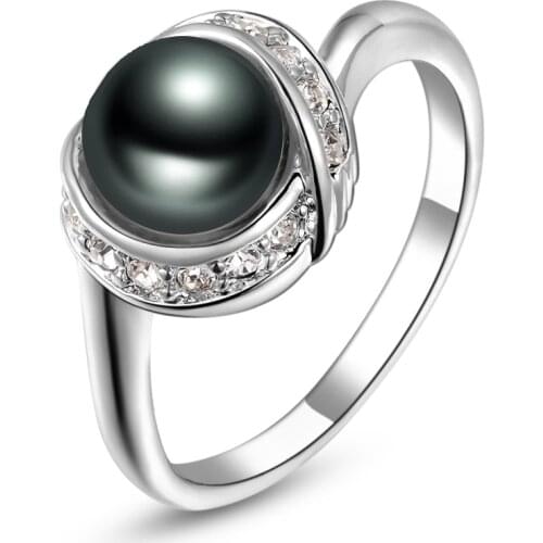 Brand TracysWing Genuine Crystal White gold Color simulated pearl Rings for Women healthy New Sale #RG93137WhiteBlack