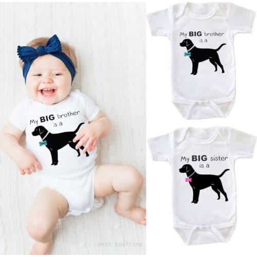 Newborn Baby Rompers Lovely Boy Girl Short Sleeve My Big Sister/Brother Is A Dog Baby Jumpsuits Infant Costumes Matching Clothes