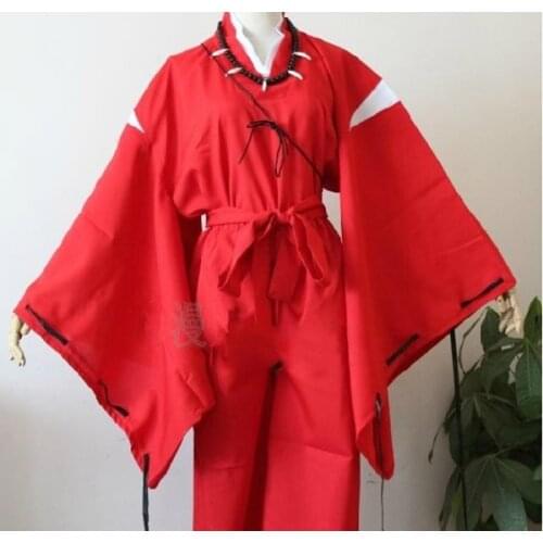 Inuyasha Cosplay Costume Bright Red Uniform With Necklace